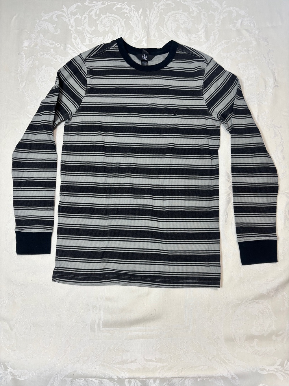 Volcom Black & Gray Striped Long-Sleeve Crewneck